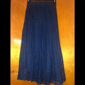 Navy Blue Lace A-Line Flowy Skirt Long Size Large NWT by Lapis